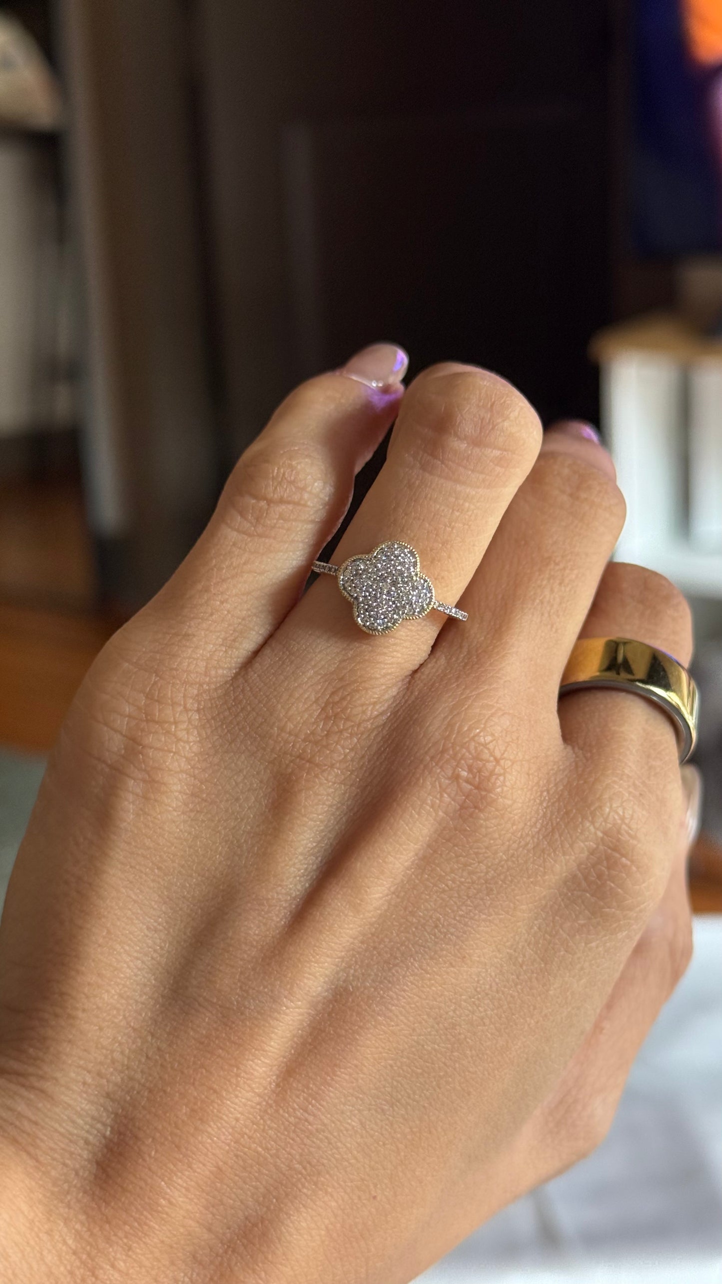 Diamond White Clover Ring