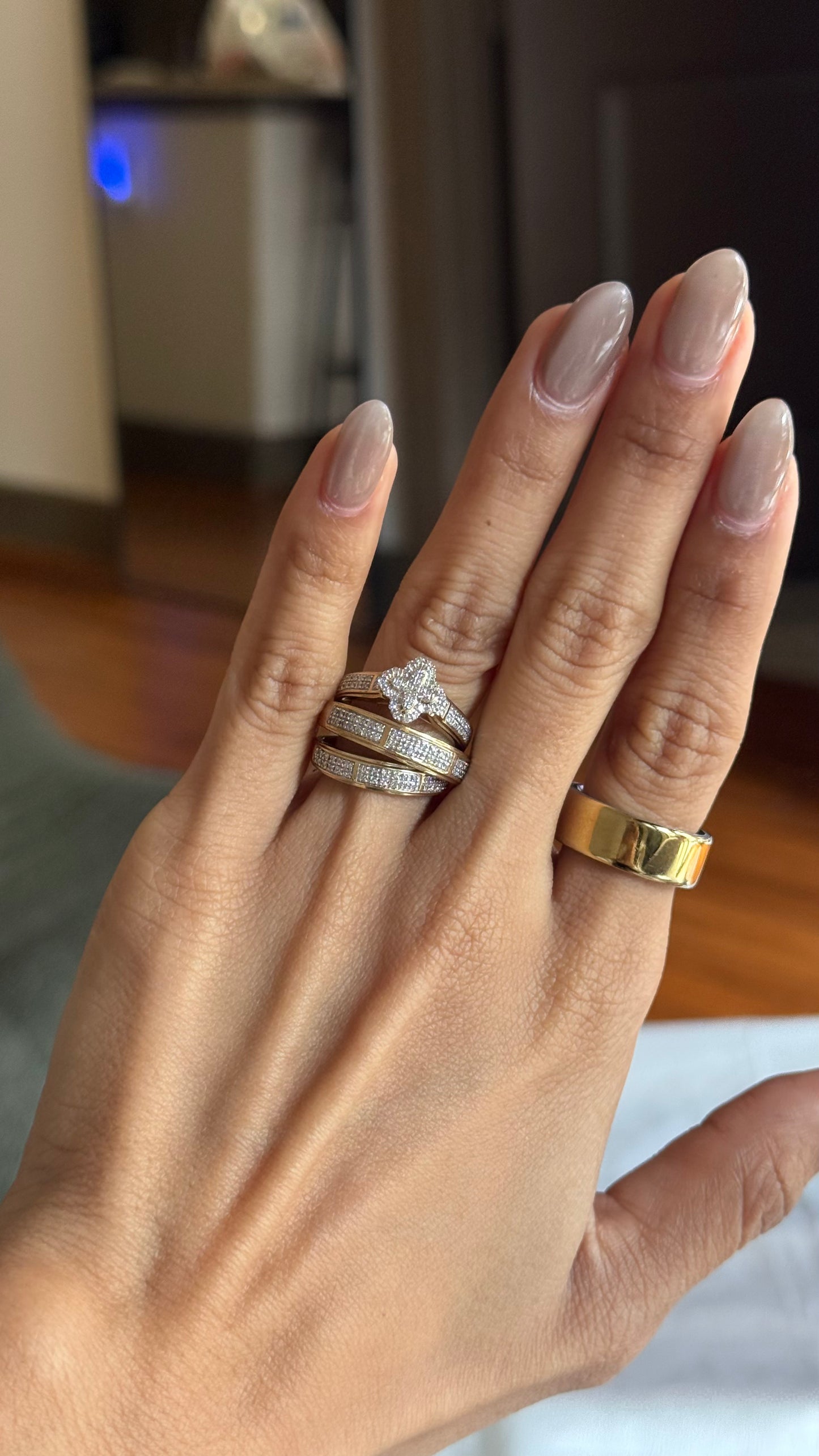 Diamond Clover Engagement Trio Set