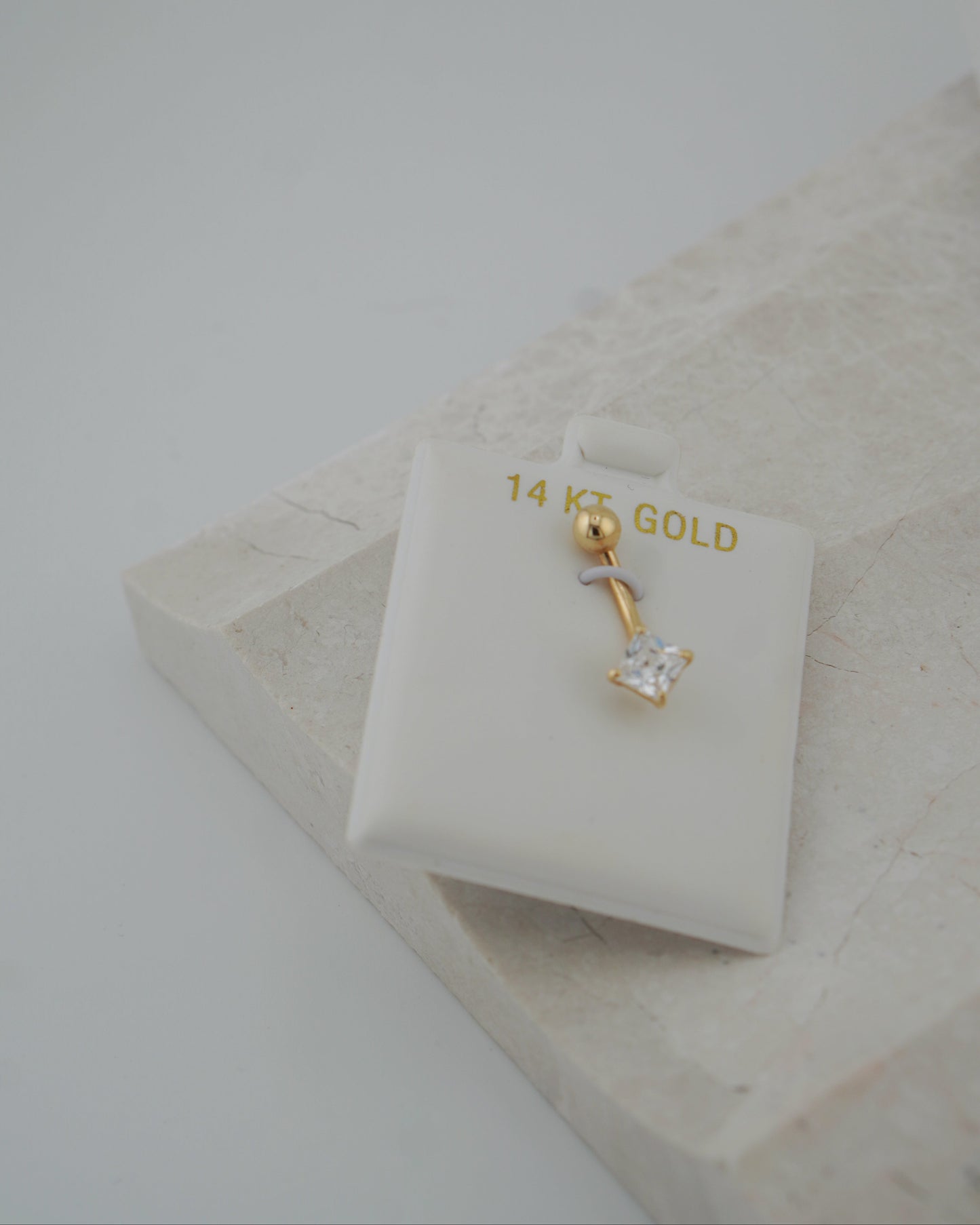 14K Gold Square Belly Button Ring