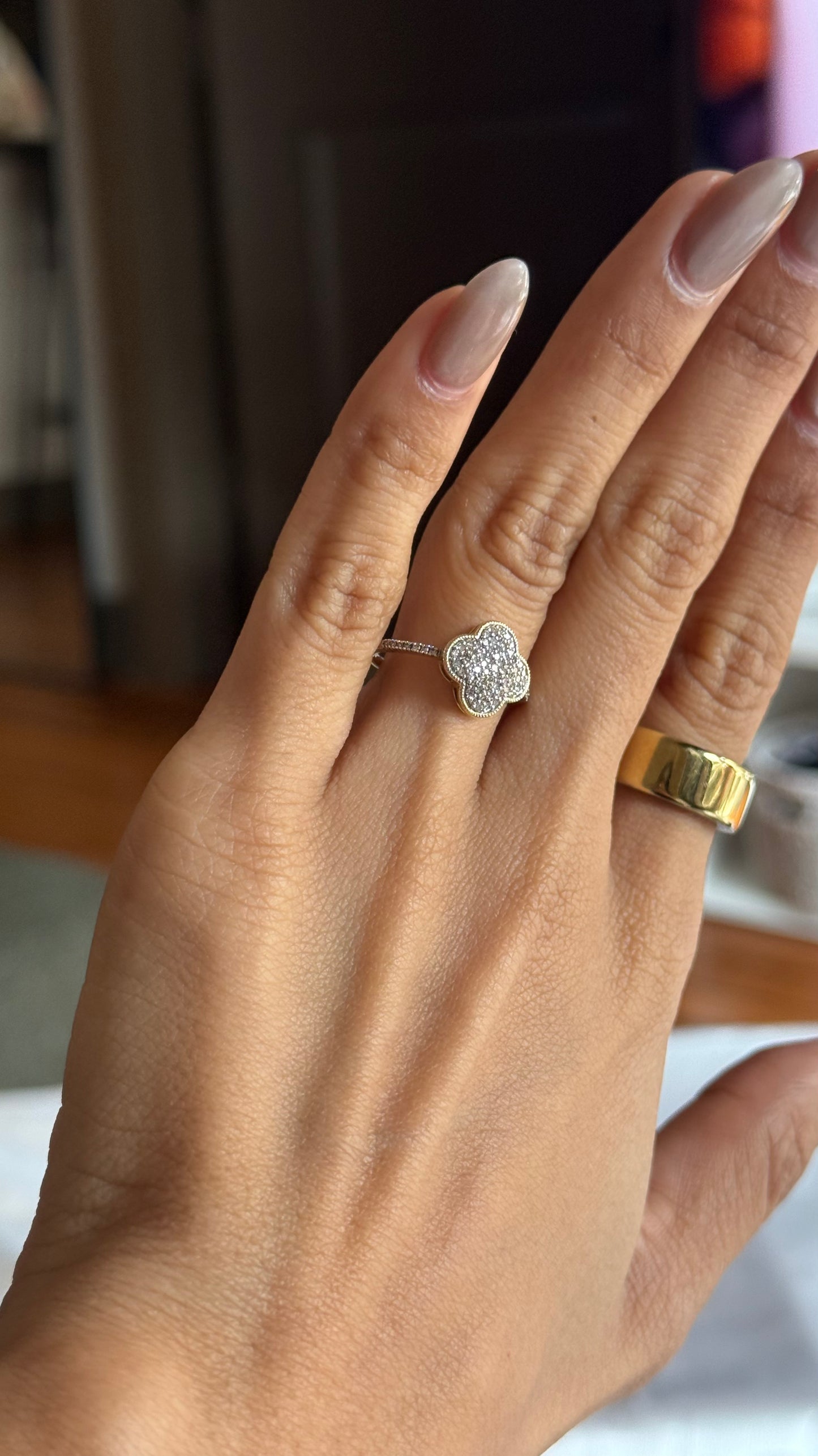 Diamond White Clover Ring