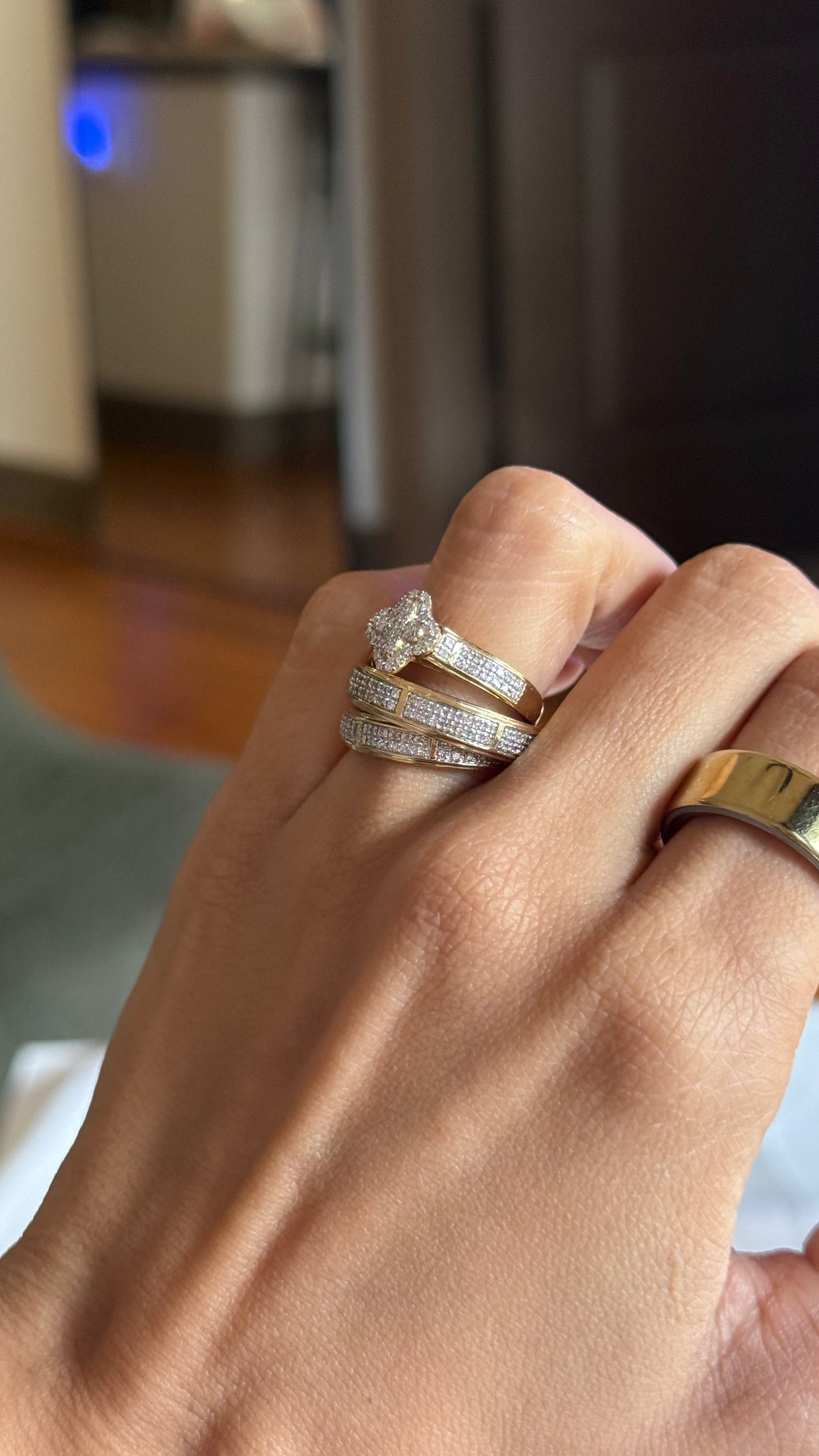 Diamond Clover Engagement Trio Set