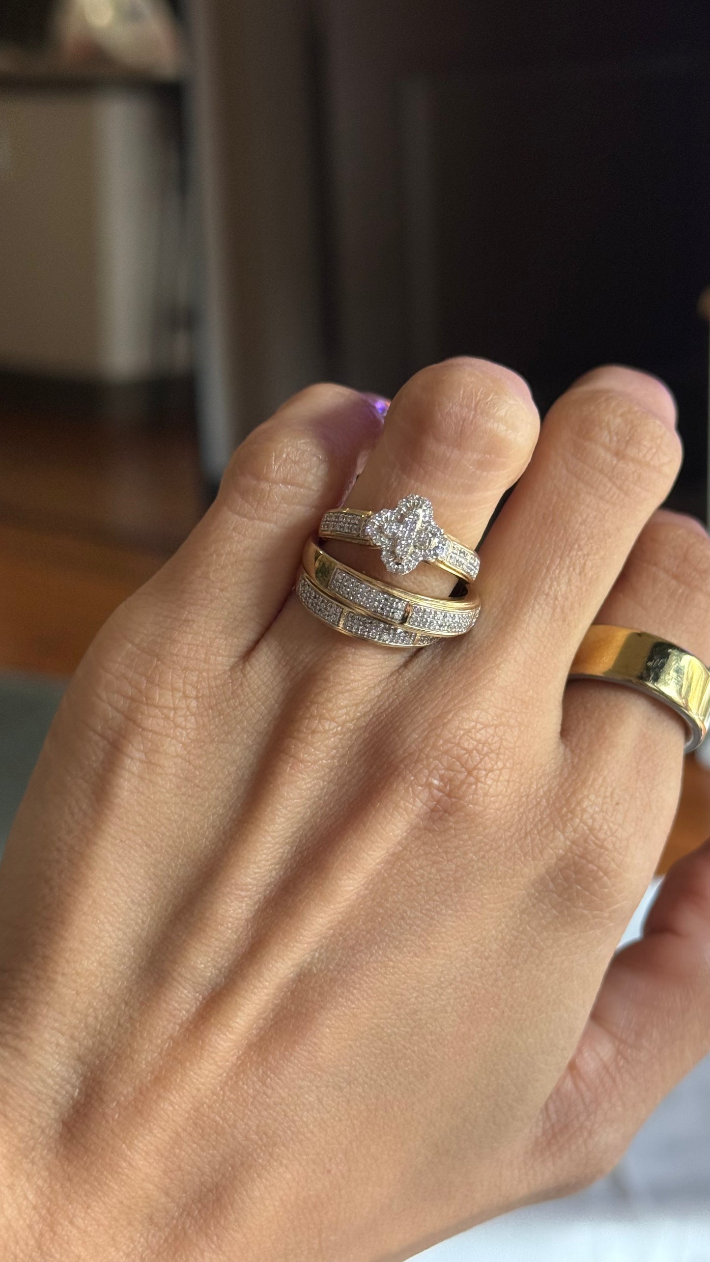 Diamond Clover Engagement Trio Set