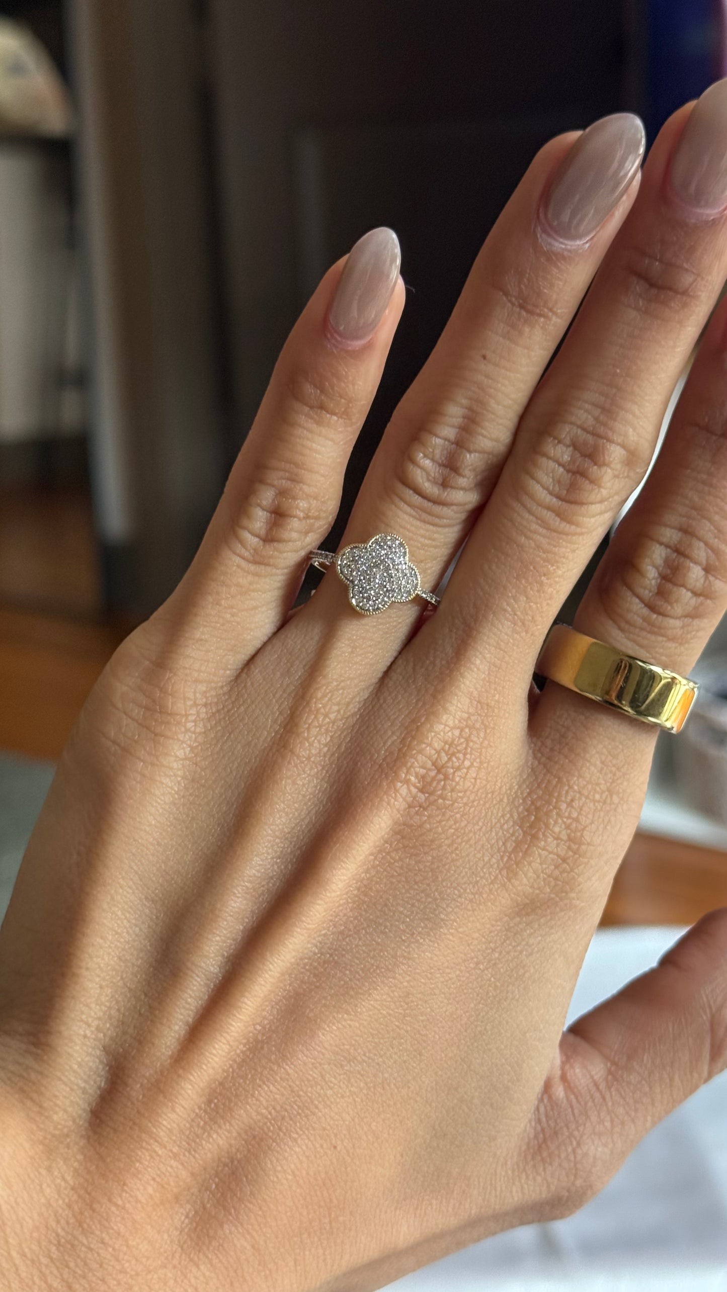 Diamond White Clover Ring