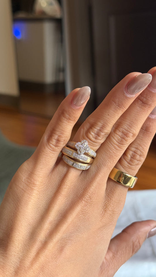 Diamond Clover Engagement Trio Set