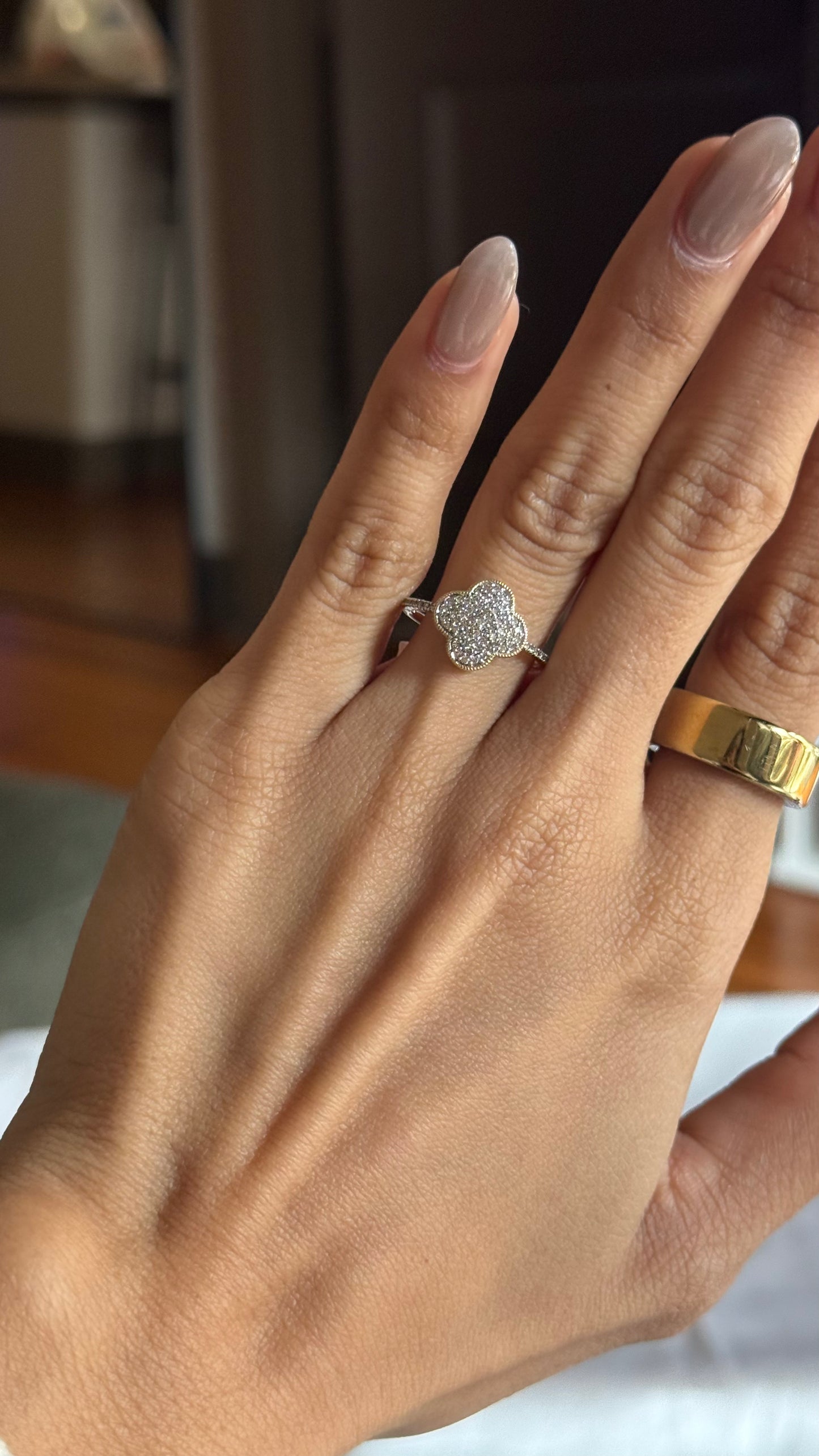 Diamond White Clover Ring