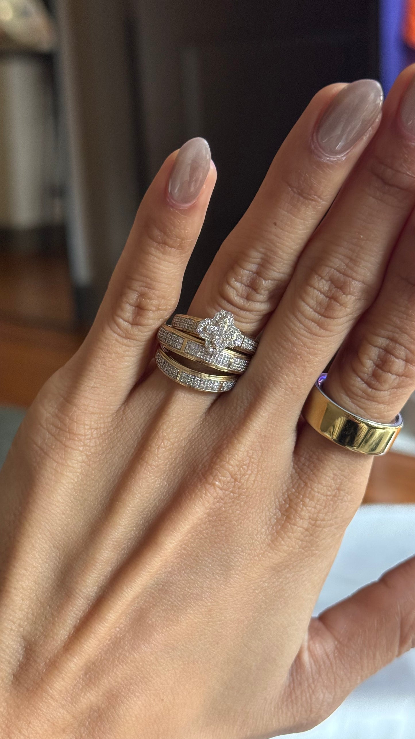 Diamond Clover Engagement Trio Set