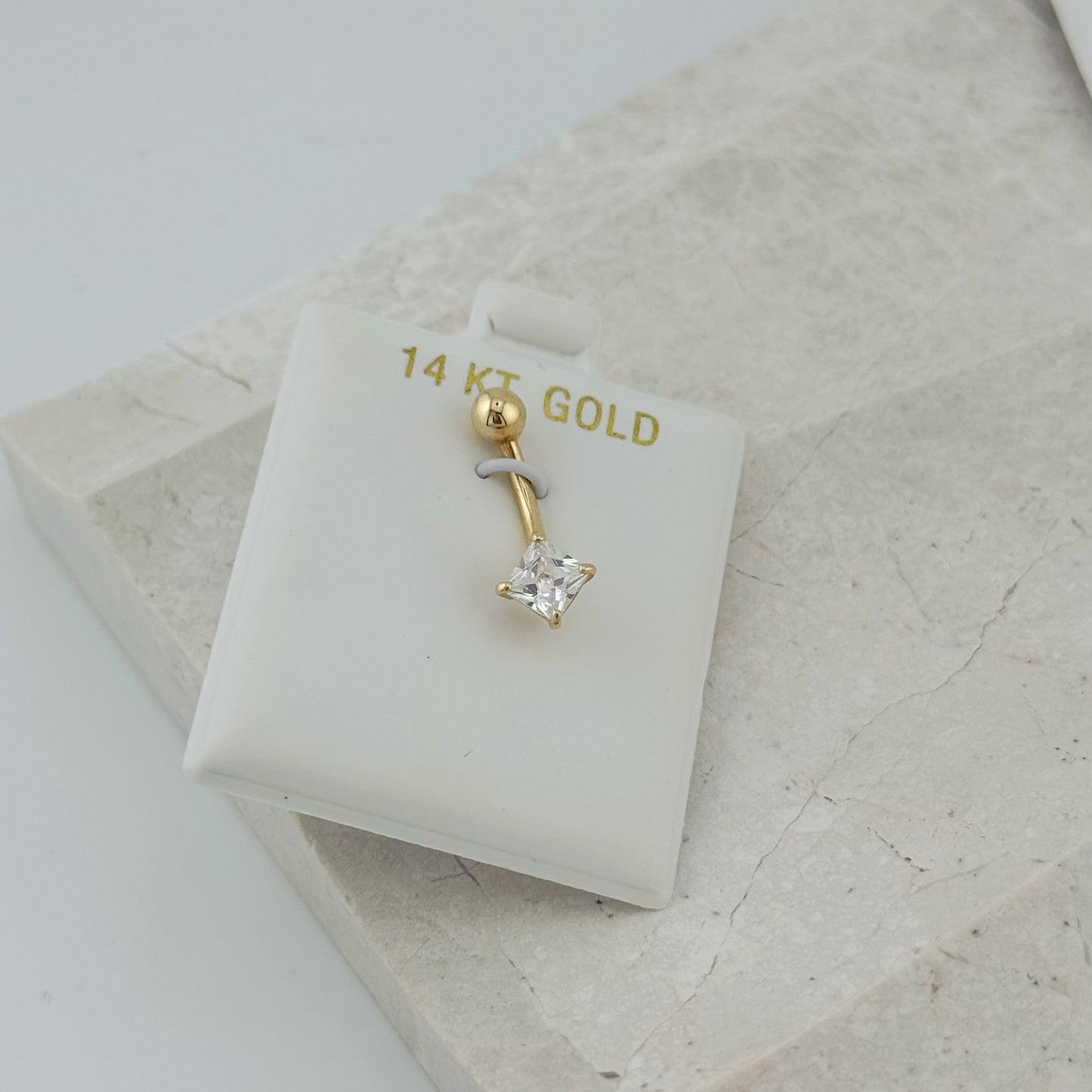 14K Gold Square Belly Button Ring