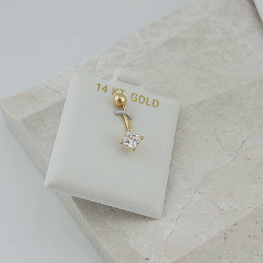 14K Gold Square Belly Button Ring
